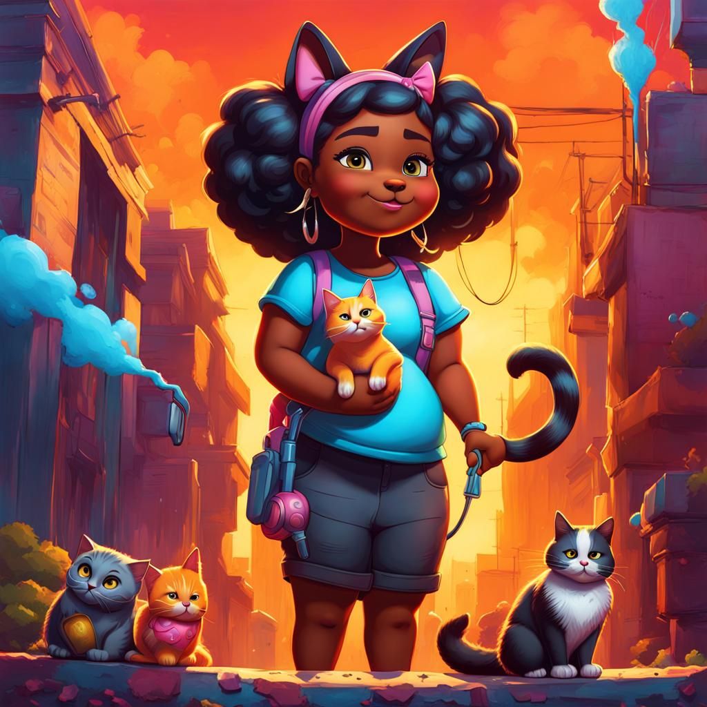 Girl Petting Cat in Graffiti Splash Art Style
