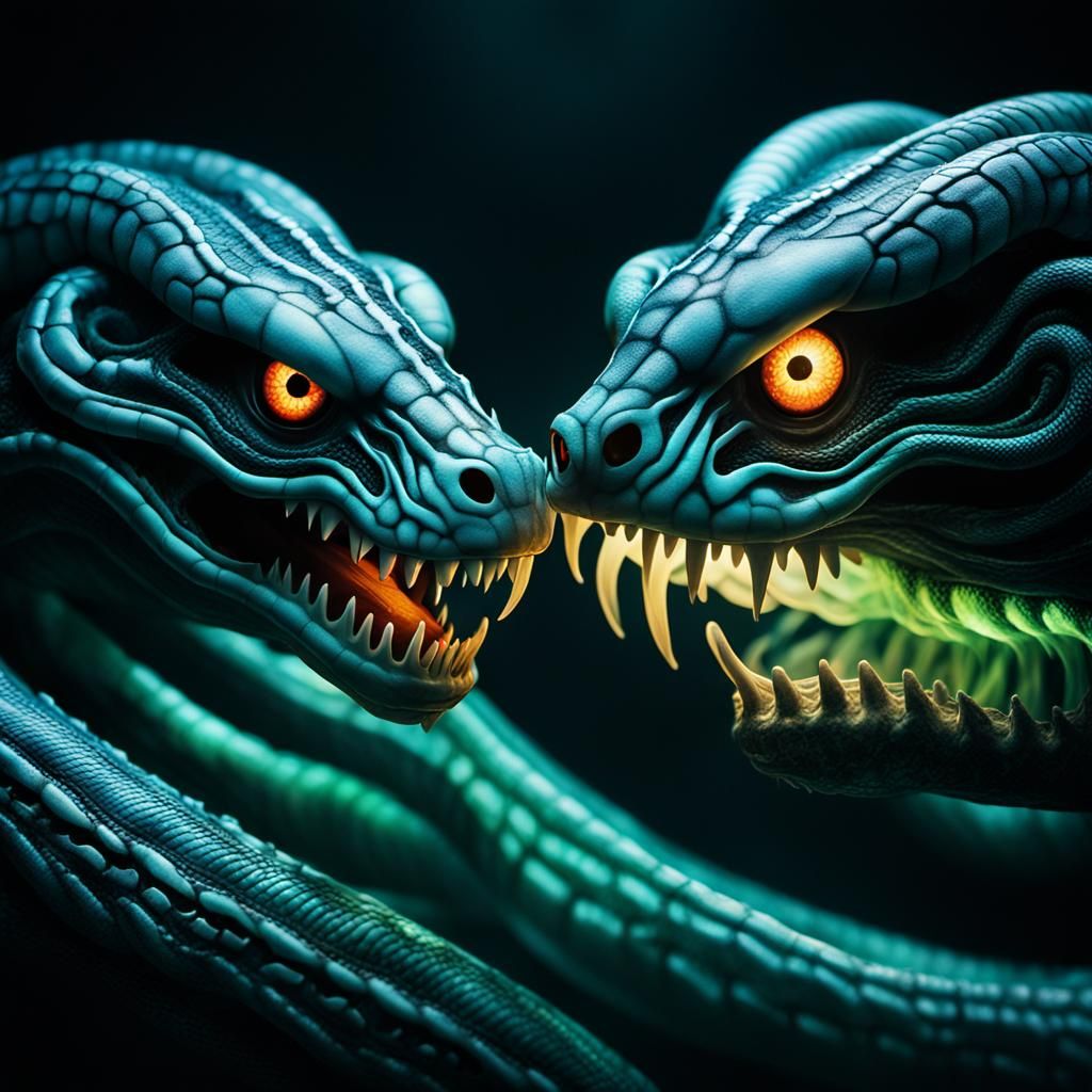 Terrifying Serpent Attack in Surreal Dark Environment