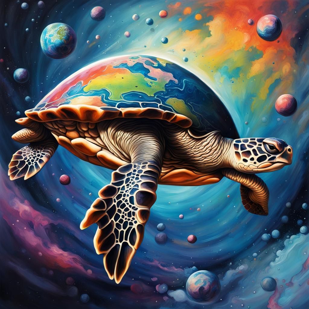 Turtle Carrying Earth in Space Graffiti Art