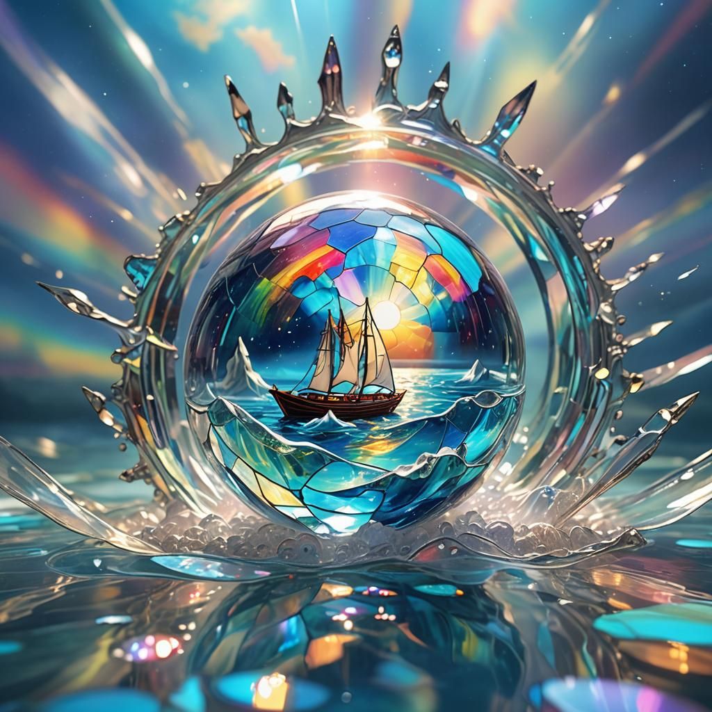 Sci-Fi Stained Glass Boat in Crystal Orb