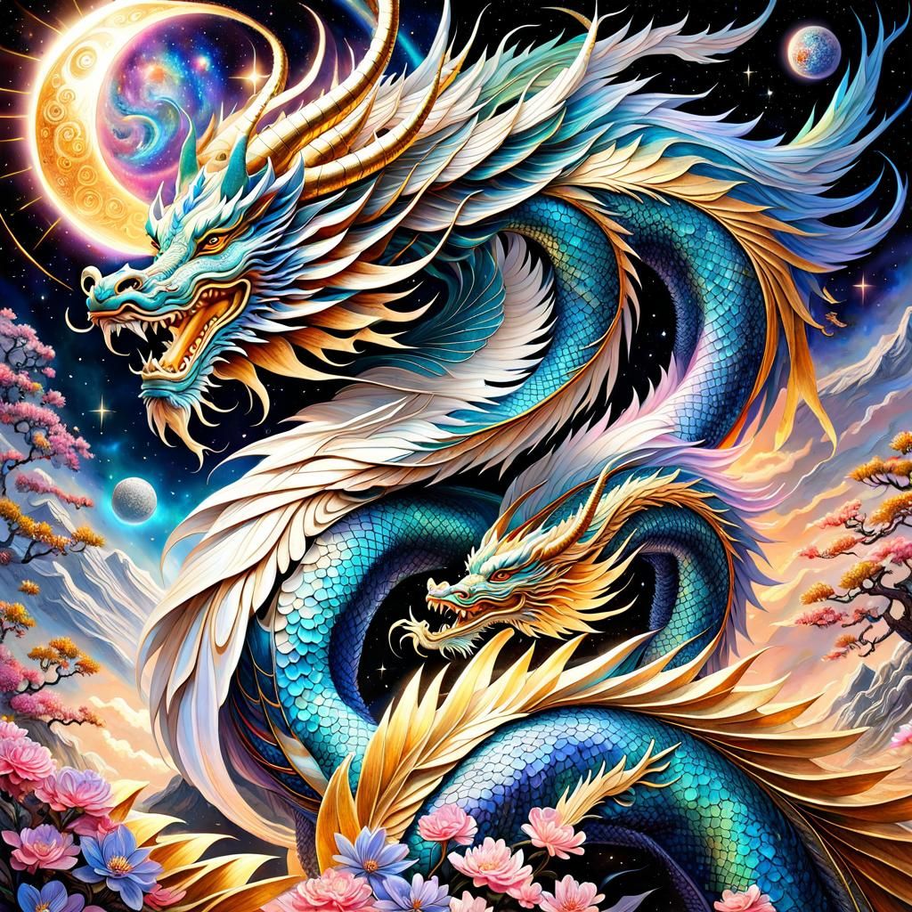 Cosmic Chinese Dragon in Dreamy Flight