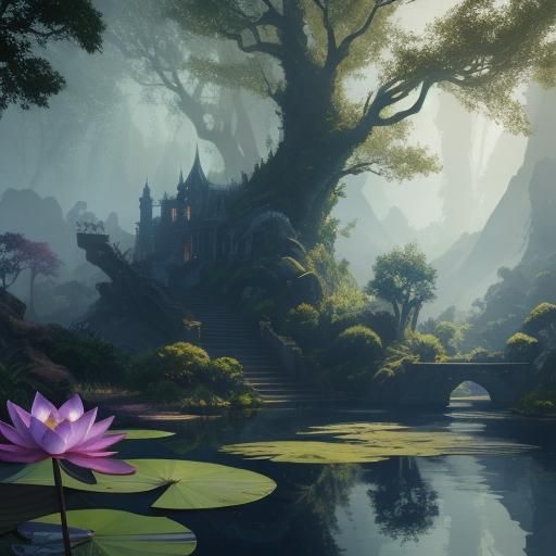 Serene Dragon in Lagoon: a Matte Painting