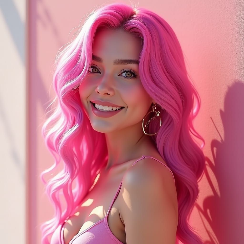Vibrant Portrait of a Woman with Pink Hair