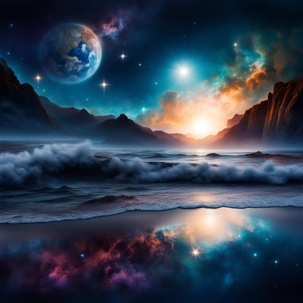 Double Exposure Seascape with Galaxy: Airbrush Art