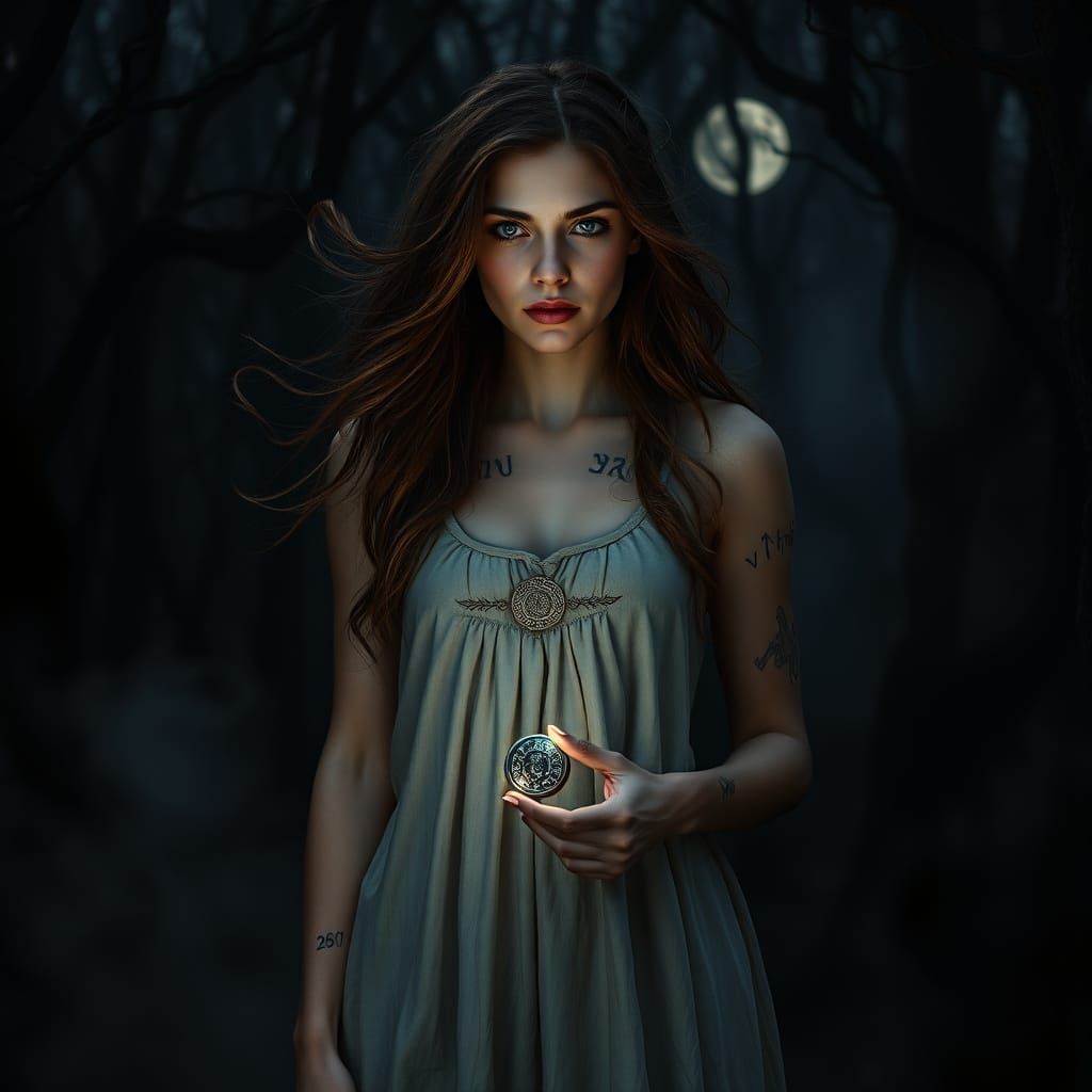 Mystical Slavic Woman in Ancient Forest Portrait