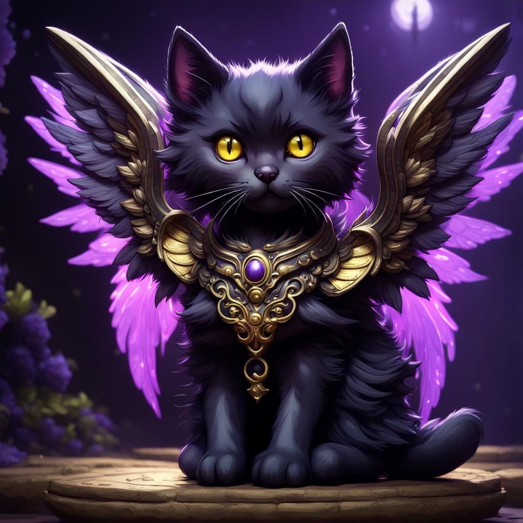 Gothic Cat with Angel Wings, Dark Fantasy Art
