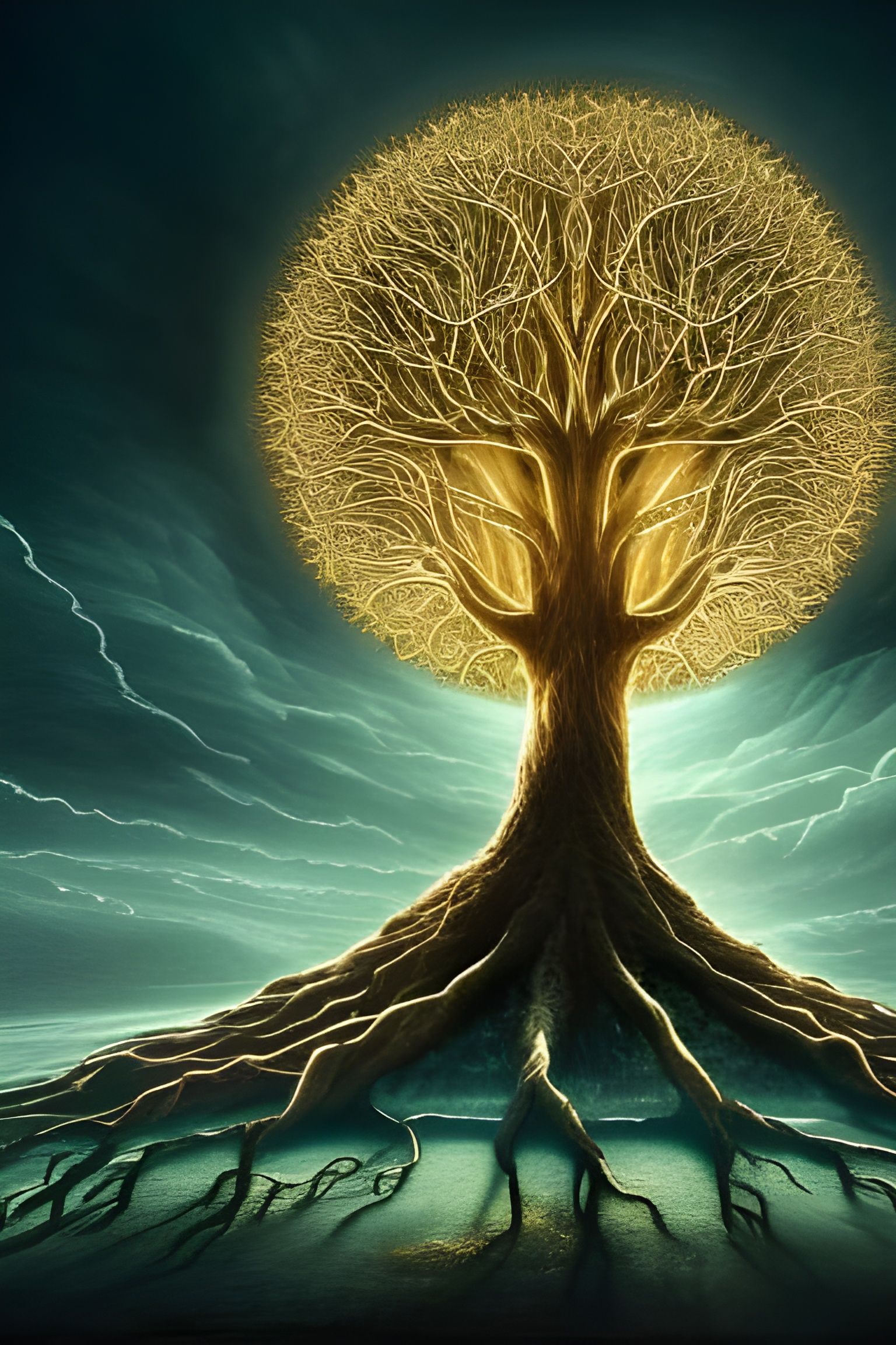 Glowing Tree of Life in Dark Fantasy Style
