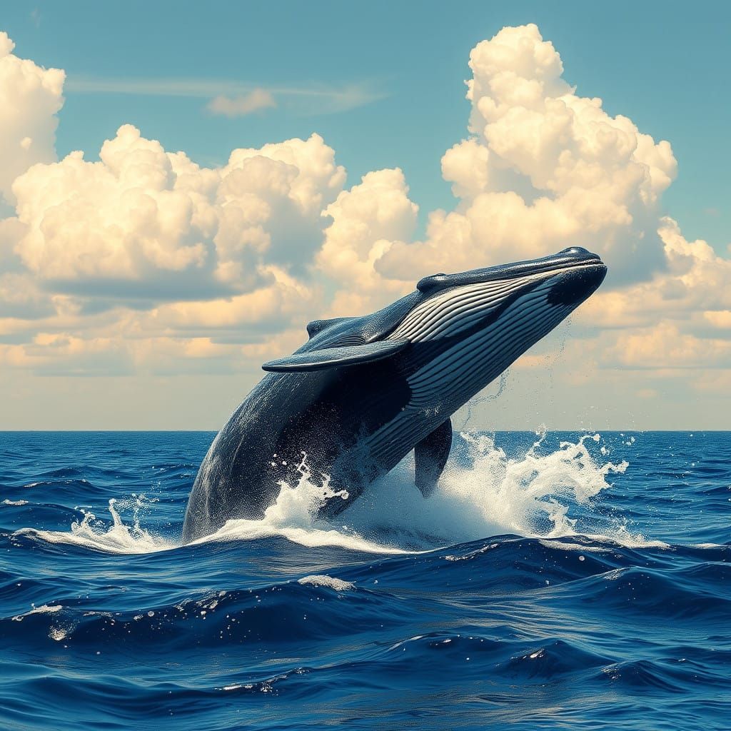 Whale Performs Dynamic Breach in Vibrant Oceanic Scene