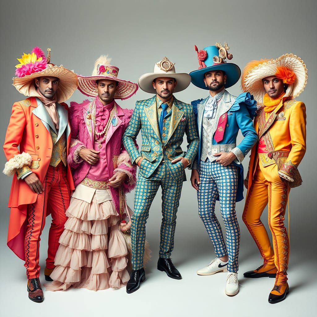 Confident Dapper Men in Elaborate Costumes