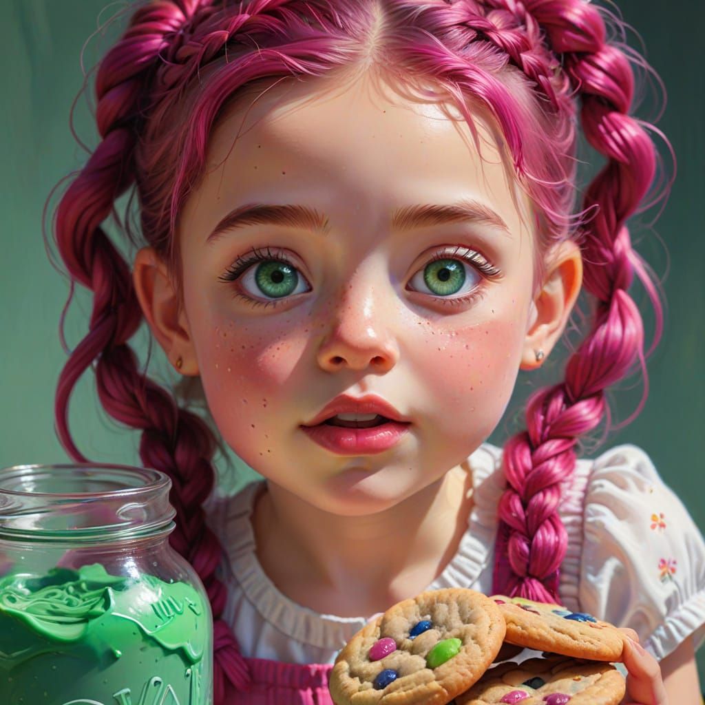 Toddler Girl Stealing Cookies in Whimsical Children's Book S...