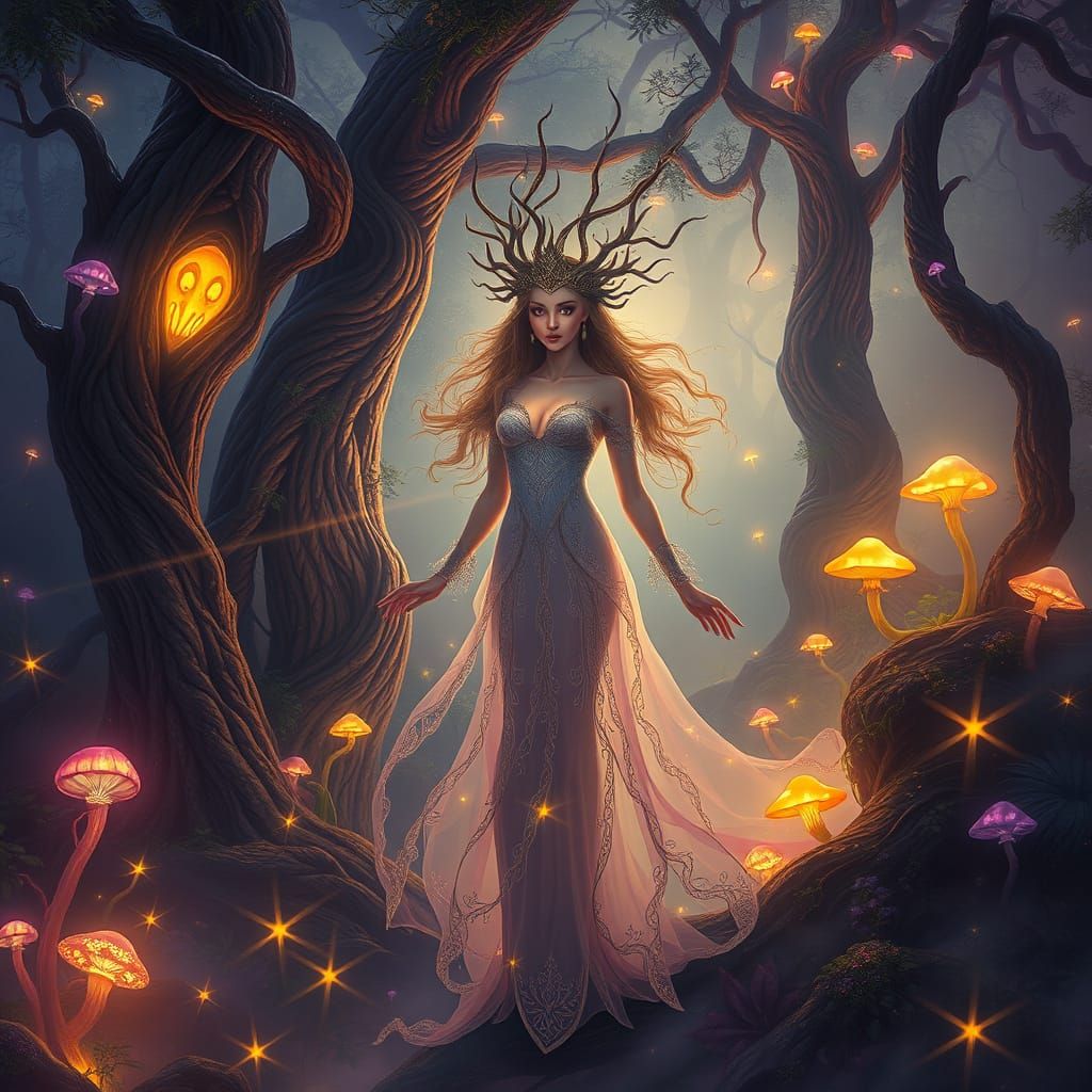 Mystical Rainforest Spirit in Whimsical Fantasy World