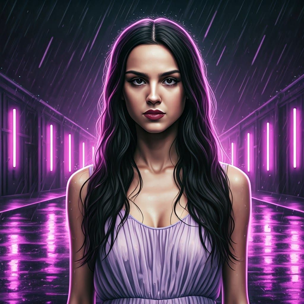 Olivia Rodrigo in Purple Rain, Gouache and Watercolor