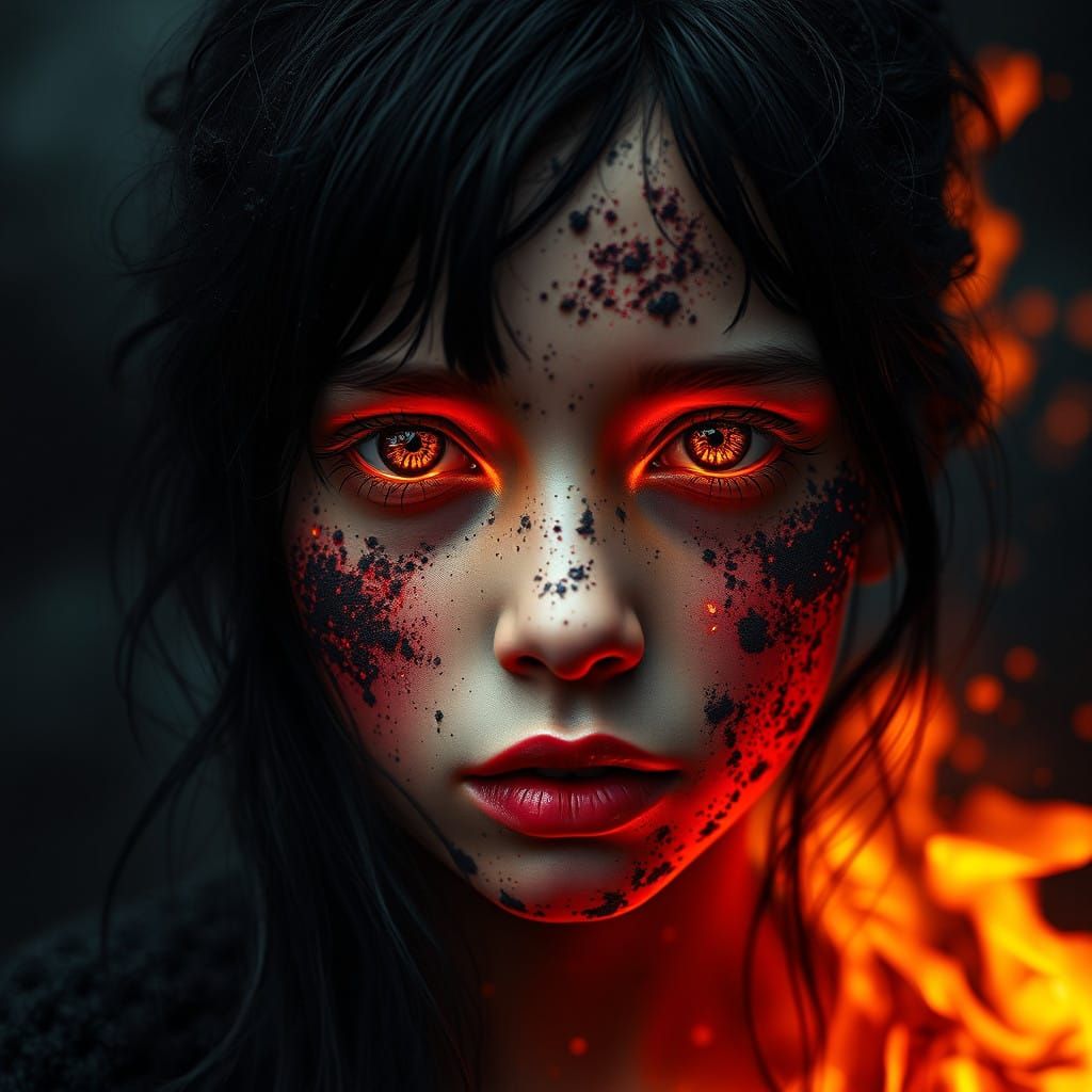 Young Girl Consumed by Fiery Inferno
