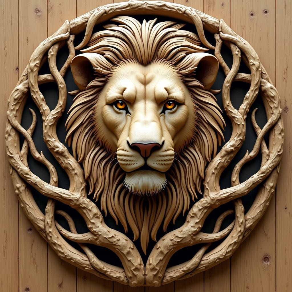 Regal Lion Wood Carving Logo in Celtic Knotwork Style
