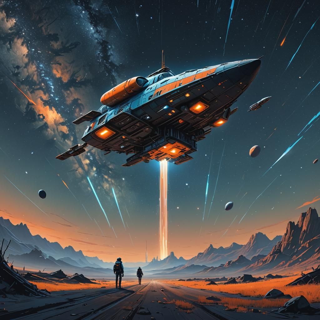 Lone Spaceship in Starry Void: Matte Painting