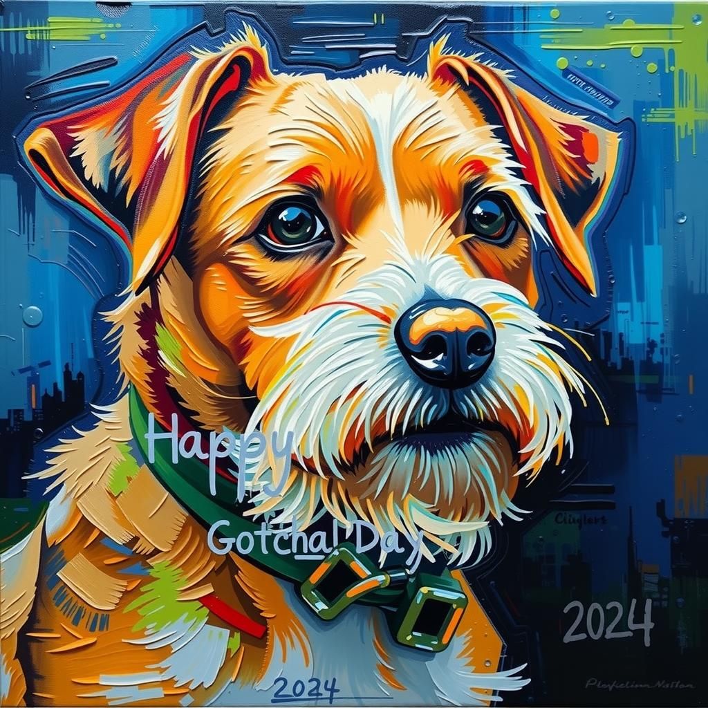 Terrier Mix Dog Portrait in Expressionist Impasto Style