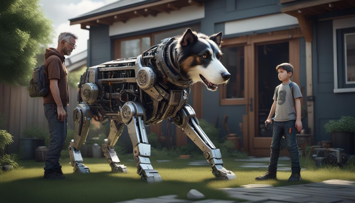 Cyborg Collie Dog Built by Boys in Backyard
