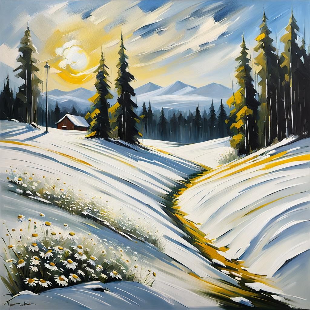 Icy Blizzard Landscape in Expressive Oil Painting