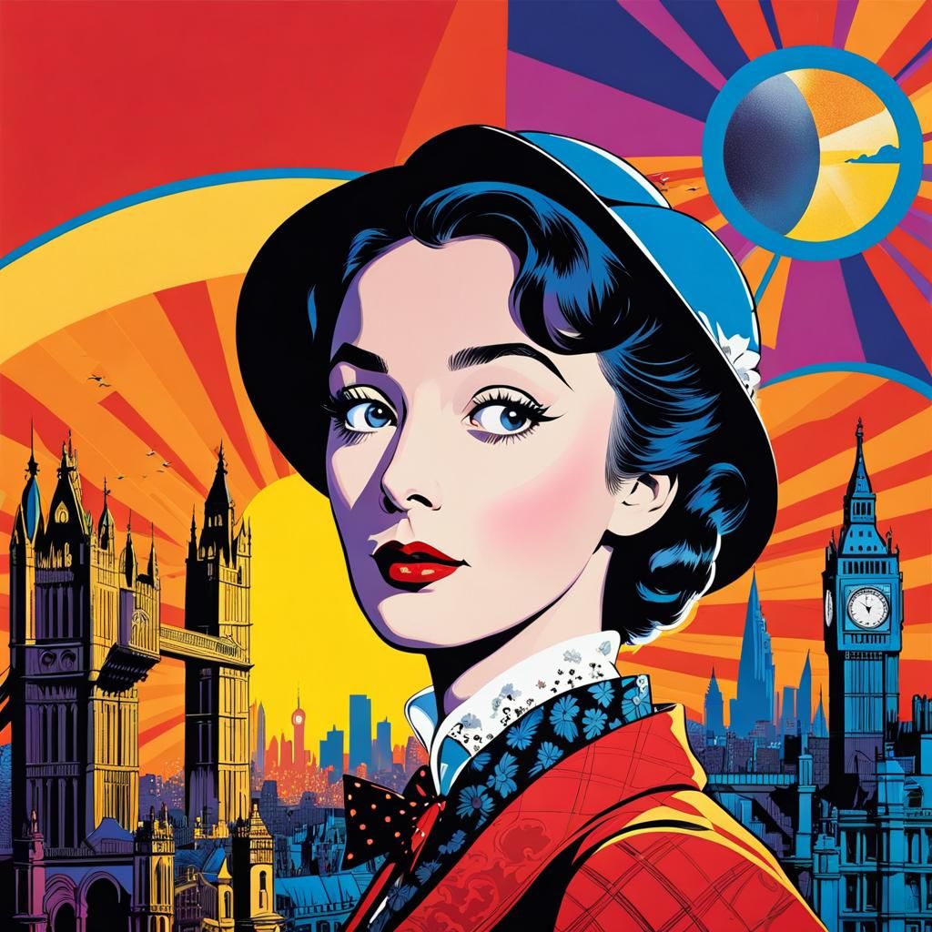 Mary Poppins Pop Art Portrait in Bold Colors