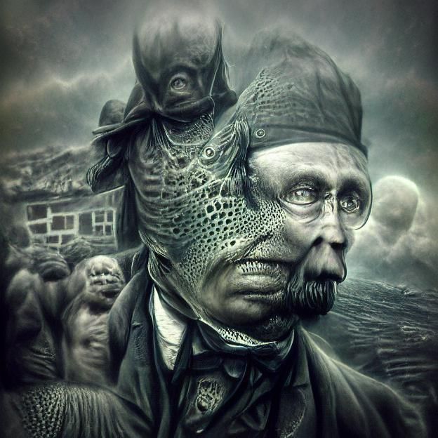Scary Fish-Man of Innsmouth in Lovecraftian Style