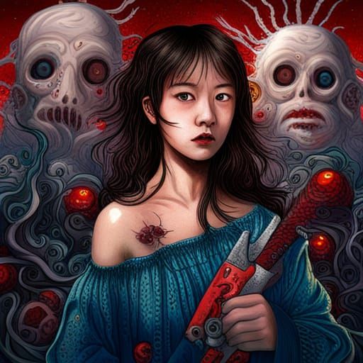 Terrifying Horror Girl Scene in Astral Style