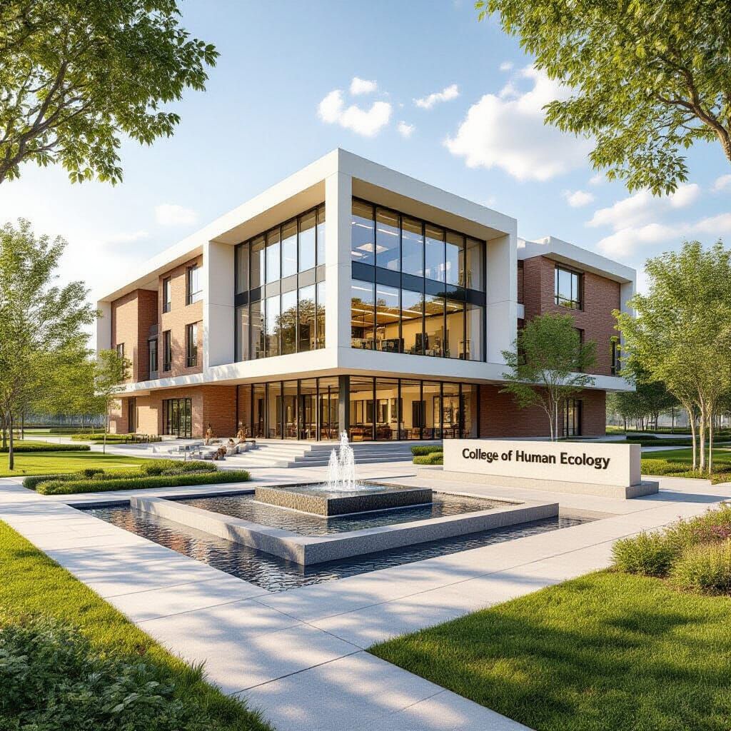 Modern College Campus Landscape Design with Central Fountain