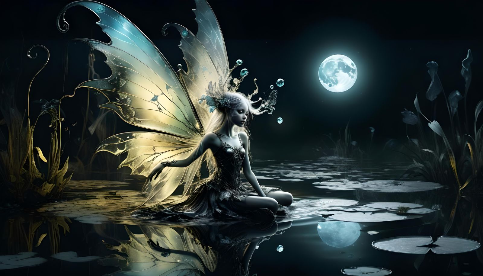 Ethereal Bioluminescent Fairy Under Nocturnal Moonlight