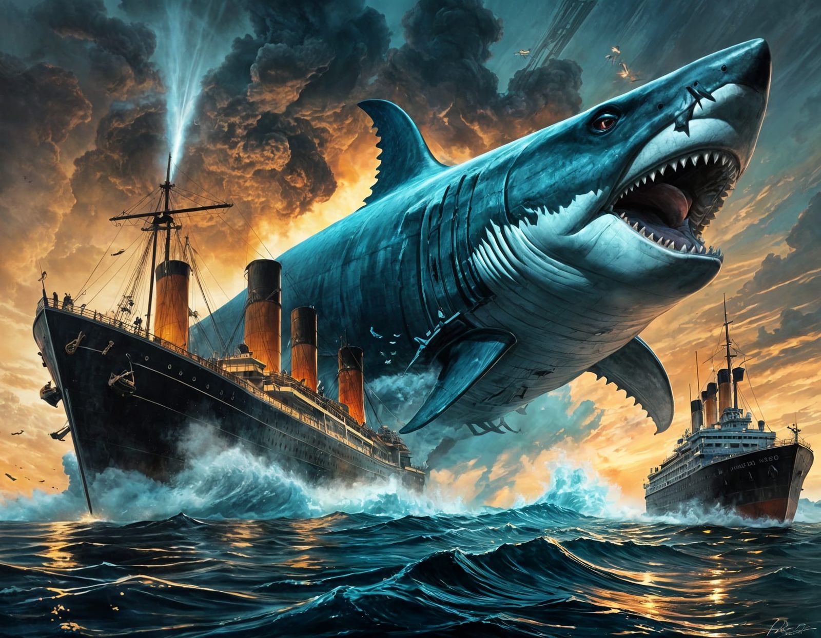 Megalodon Attacks Titanic: Sci-Fi Concept Art