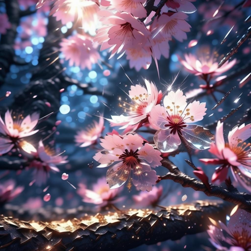Sakura Flower Close-Up: Fantasy Illustration with Magic