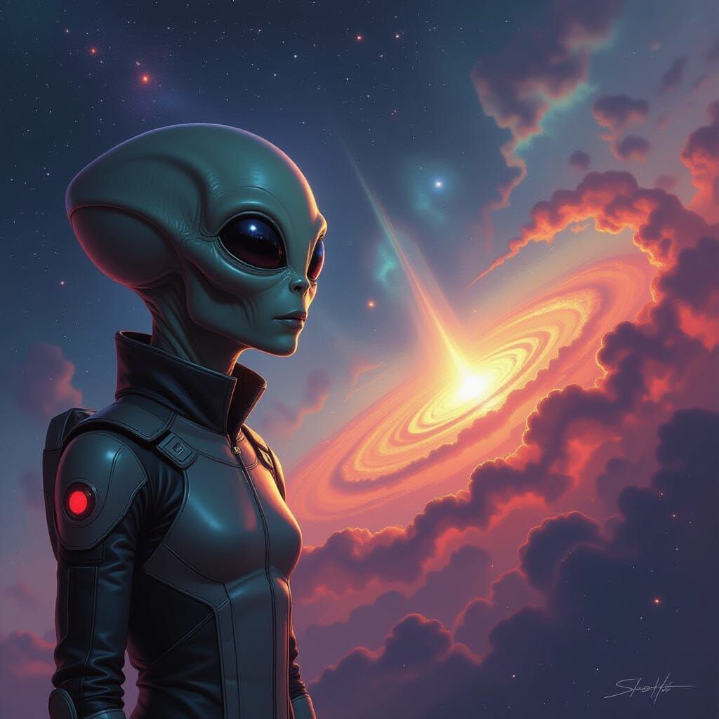 Alien Watching Earth from Distant Galaxy