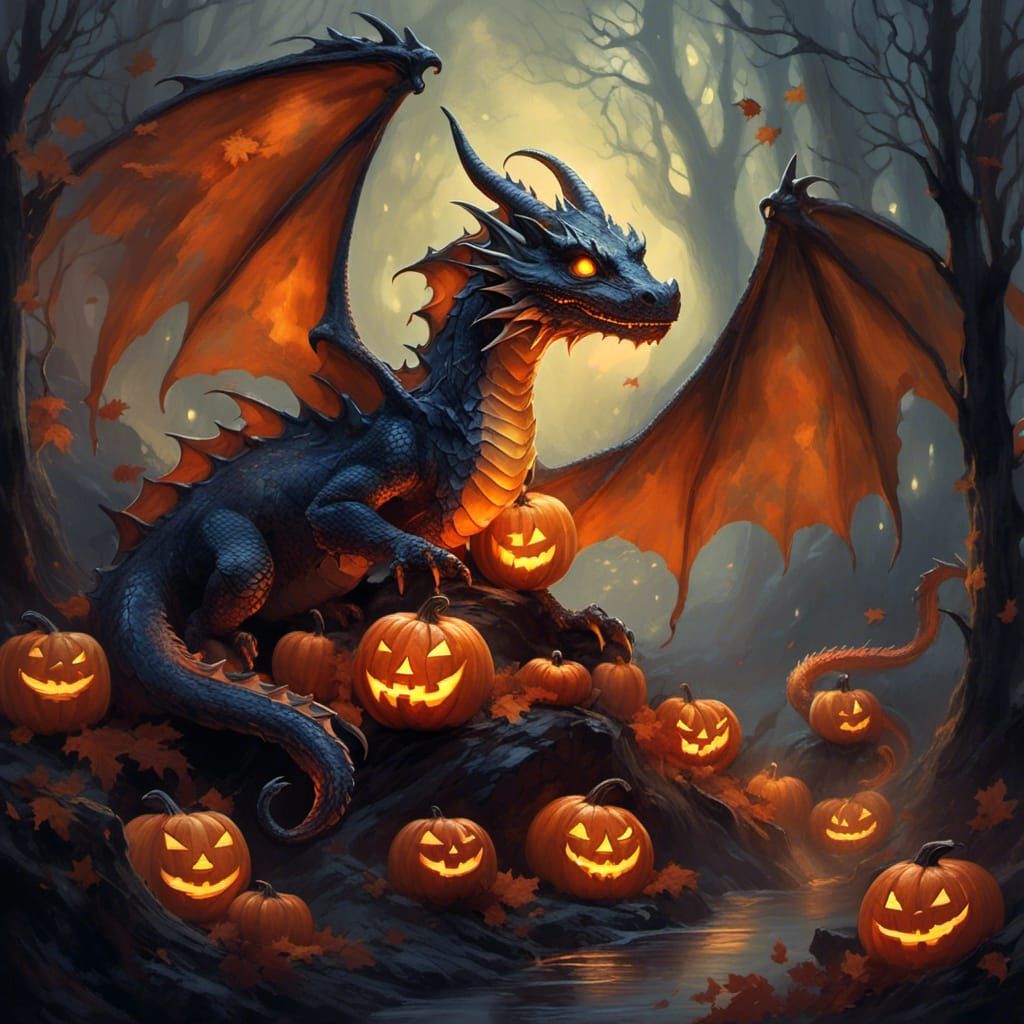 Halloween Dragons Dance in Autumn Forest