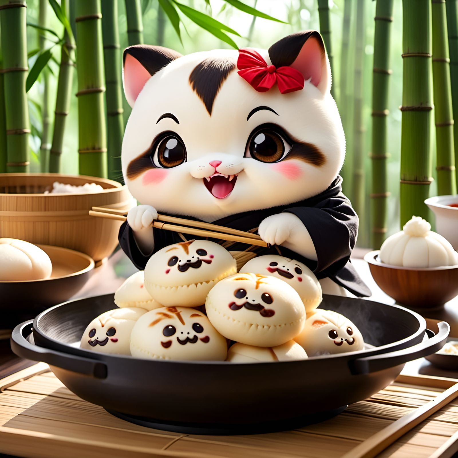 A charming kawaii-style bakpao<lora:Manapua:1.0> with an exc...