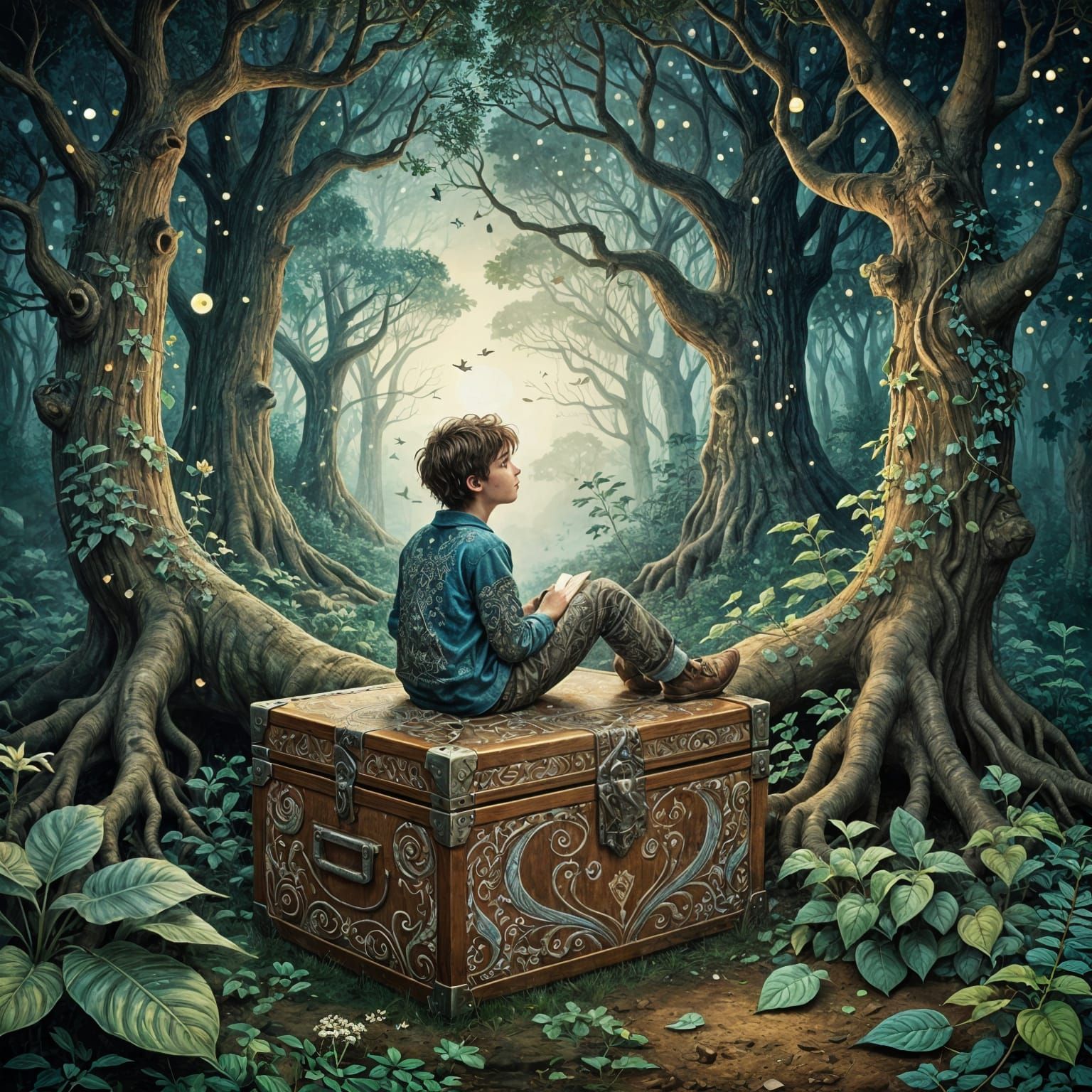 Boy and Treasure: Zentangle Art in Klimt Style