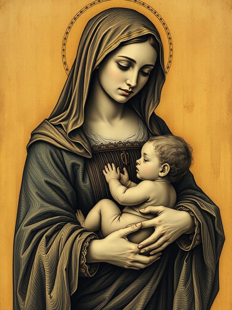 Madonna and Child in Da Vinci Sfumato Style