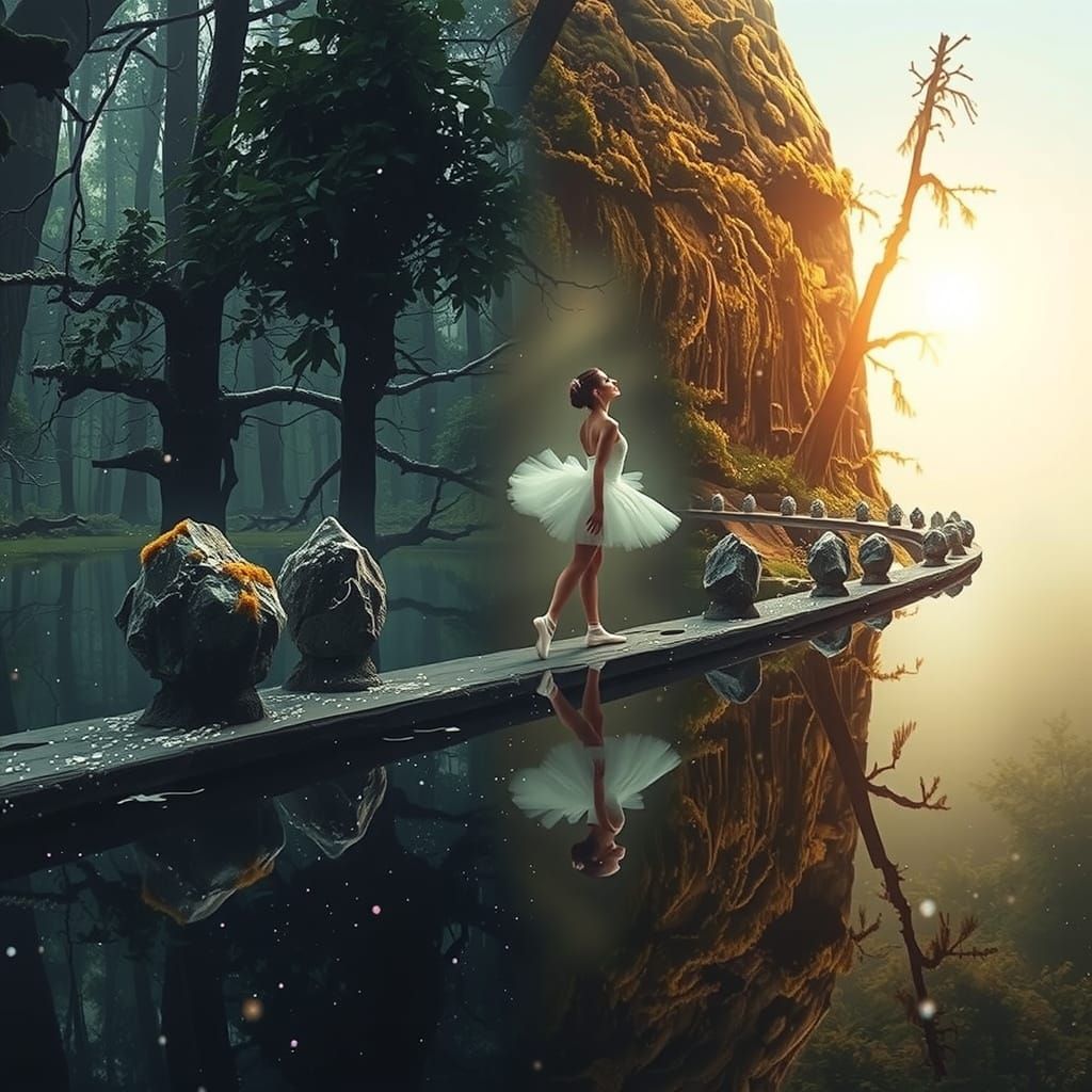Ethereal Ballet Dancer in Shimmering Forest