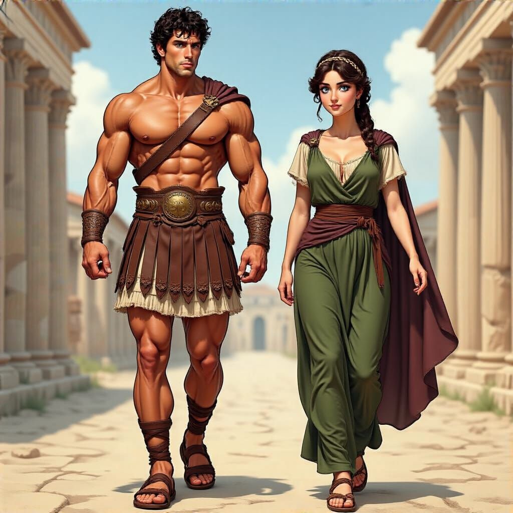Anime Couple in Ancient Rome, Clamp-Inspired Style