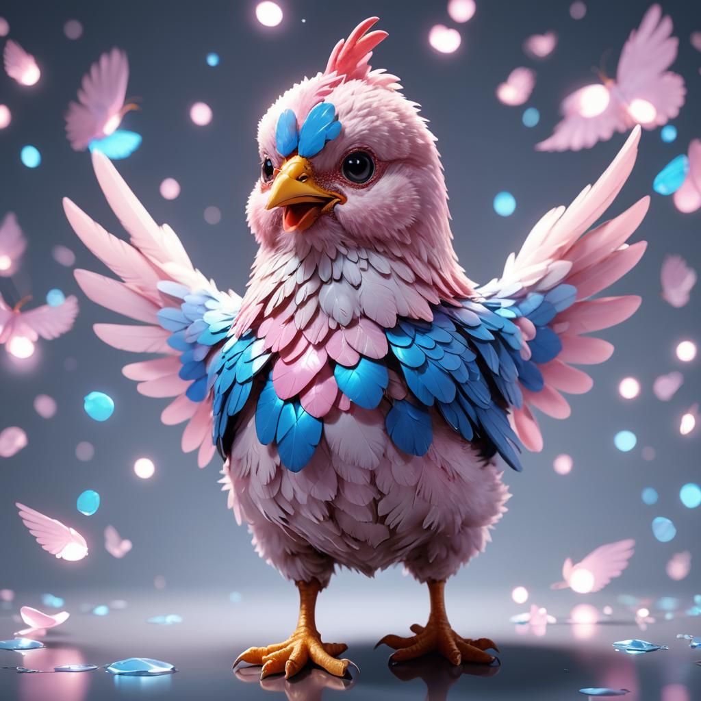 Pink and Blue Chicken in 3D Anime Style