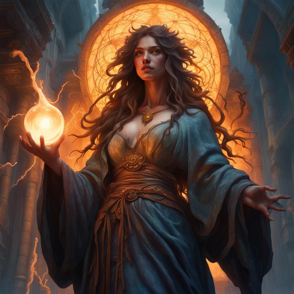 Dark Sorcerer's Lightning Incantation in Digital Art Style