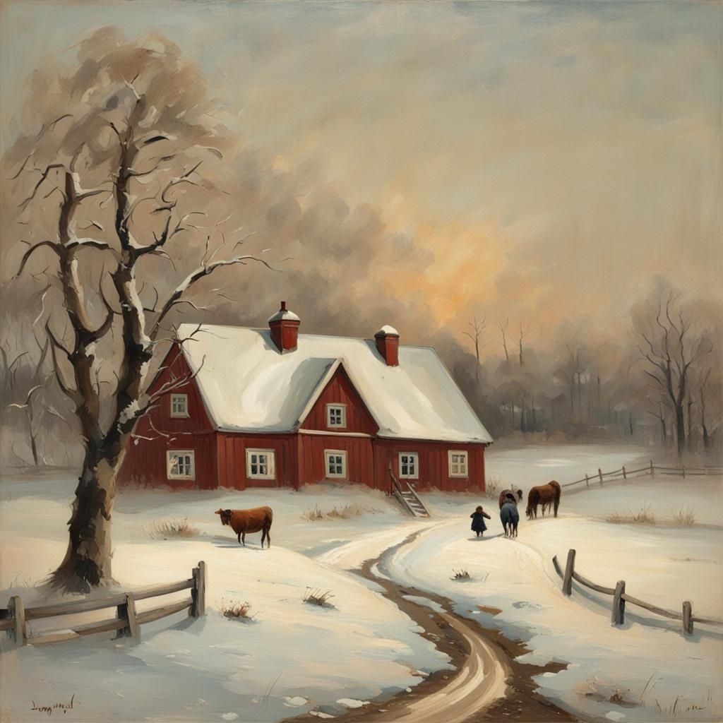 Winter Farm Scene Inspired by Jenny Nyström
