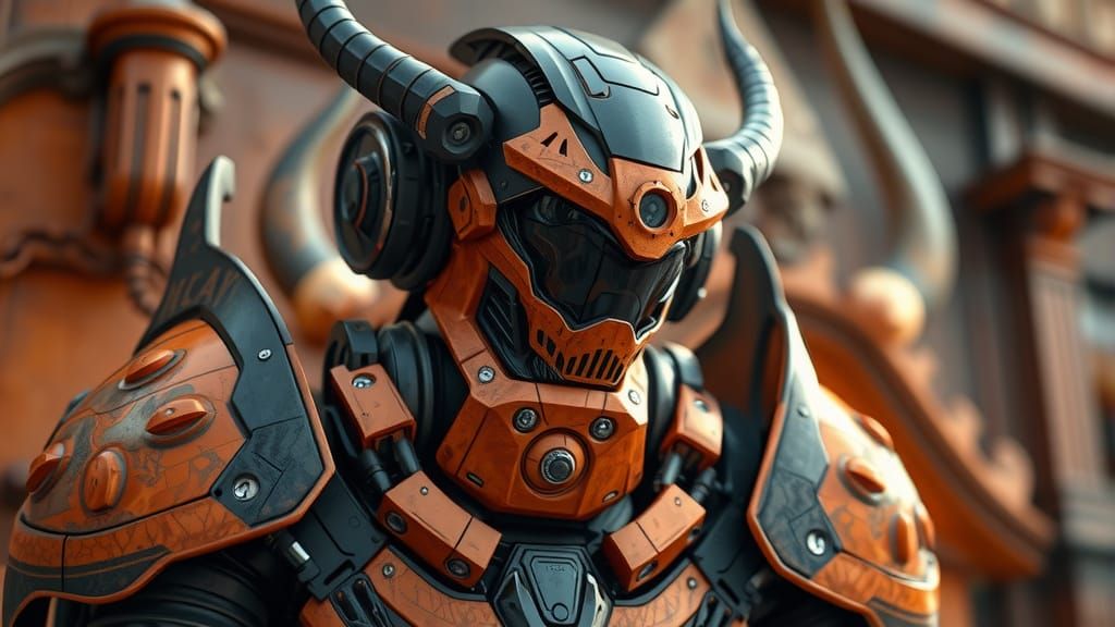 Robotic Techno Demon in Orange Stone Armor