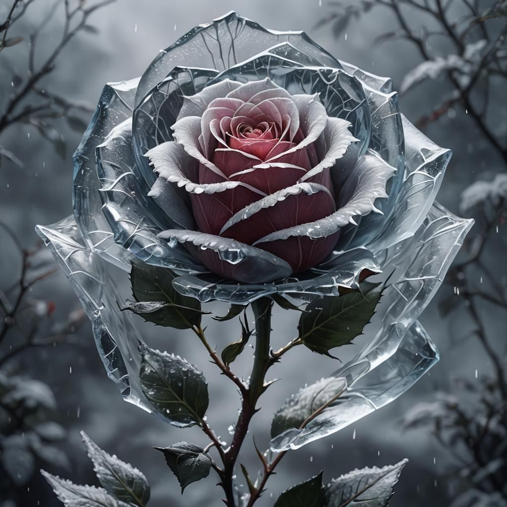 Luminous Glass Rose Sculpture in Manga Style