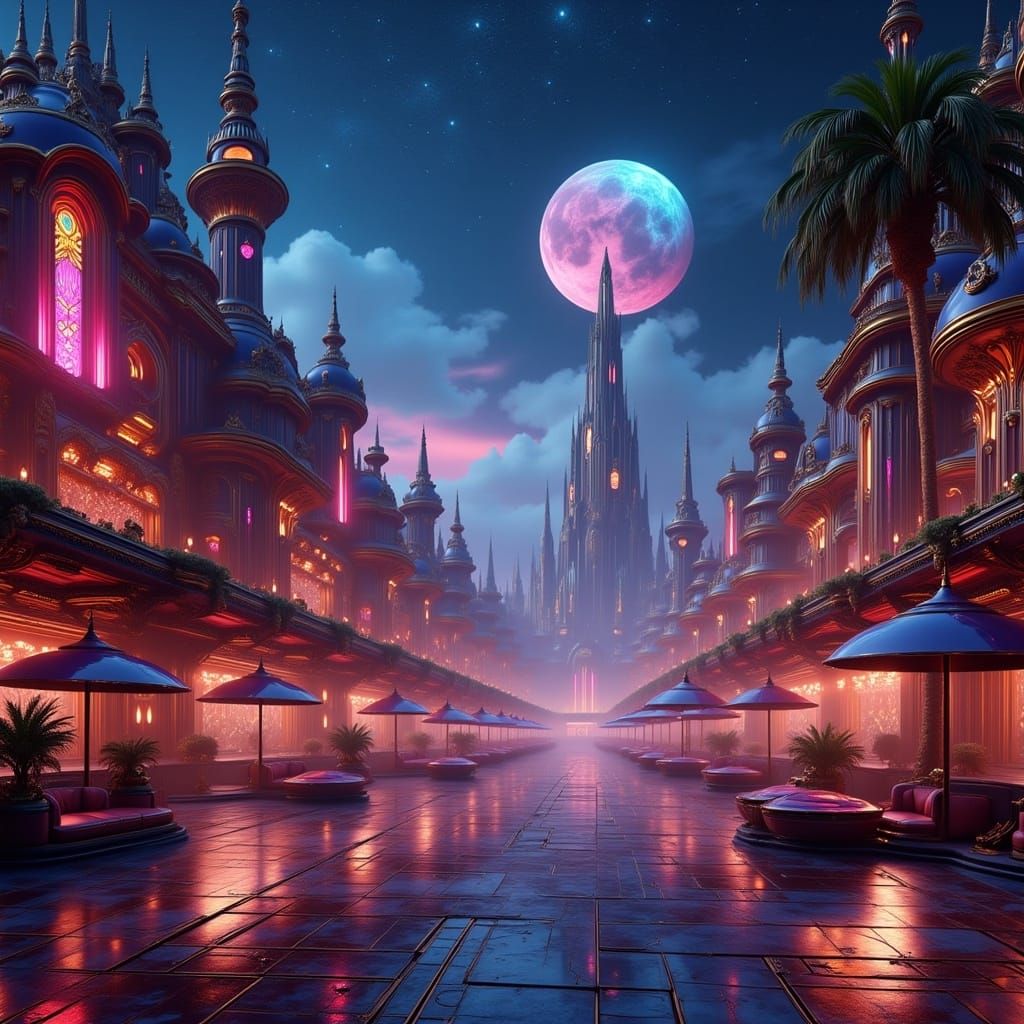 Stellar Nightlife in Whimsical Steampunk Metropolis