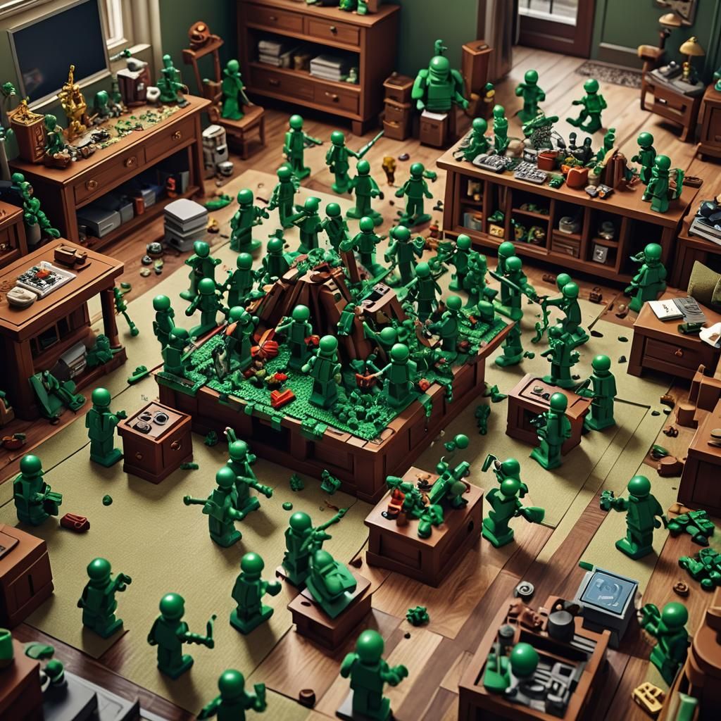 Toy Army Men Battle Lego People in Detailed Matte Painting