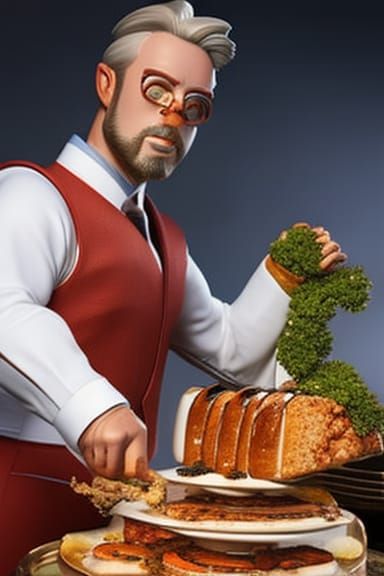 Anthropomorphic Pig Dining on Bacon in High Resolution