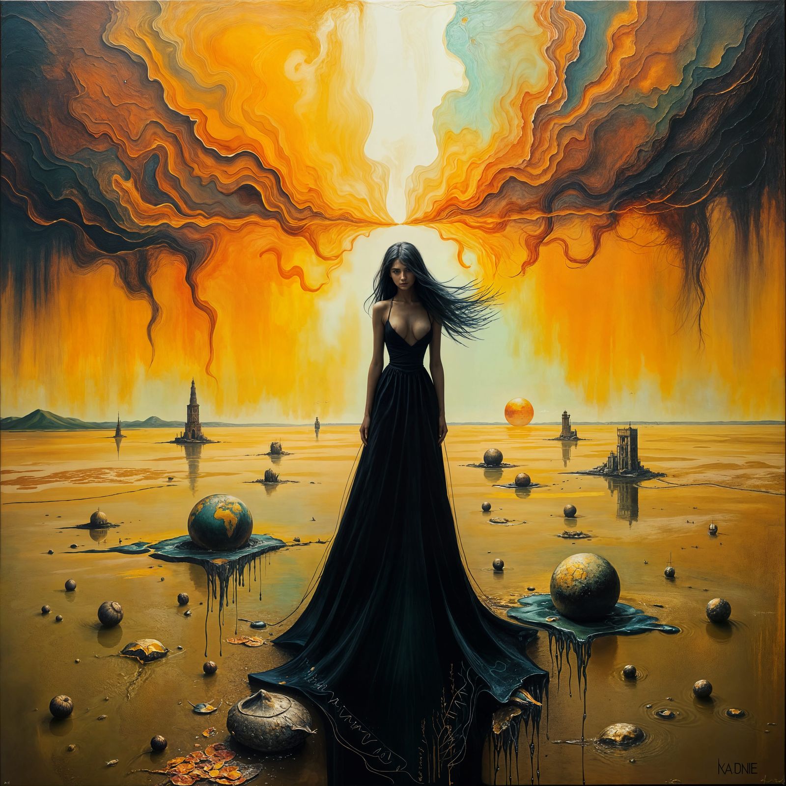 Surrealist Landscape with Melting Forms in Vibrant Oil Color...