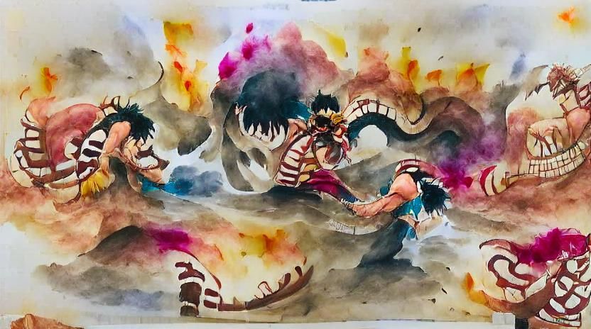 Luffy versus Kaido: Watercolor Battle