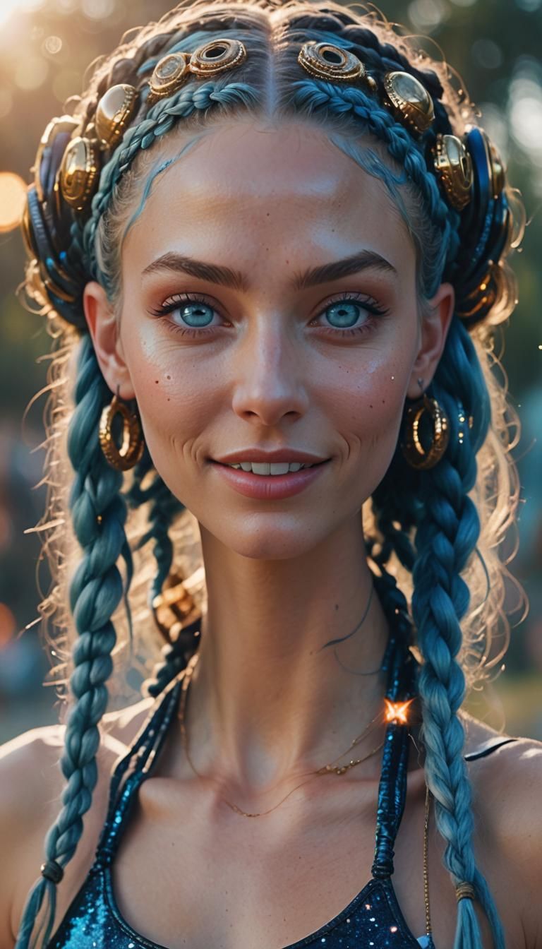 Alien Girl with Blue Braids in Pixel Art