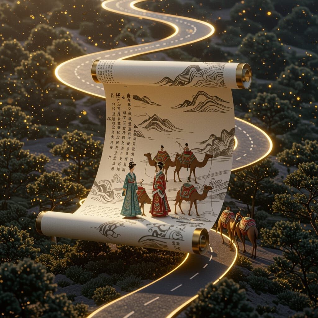 Floating Qingming Scroll in Tilt-Shift Style