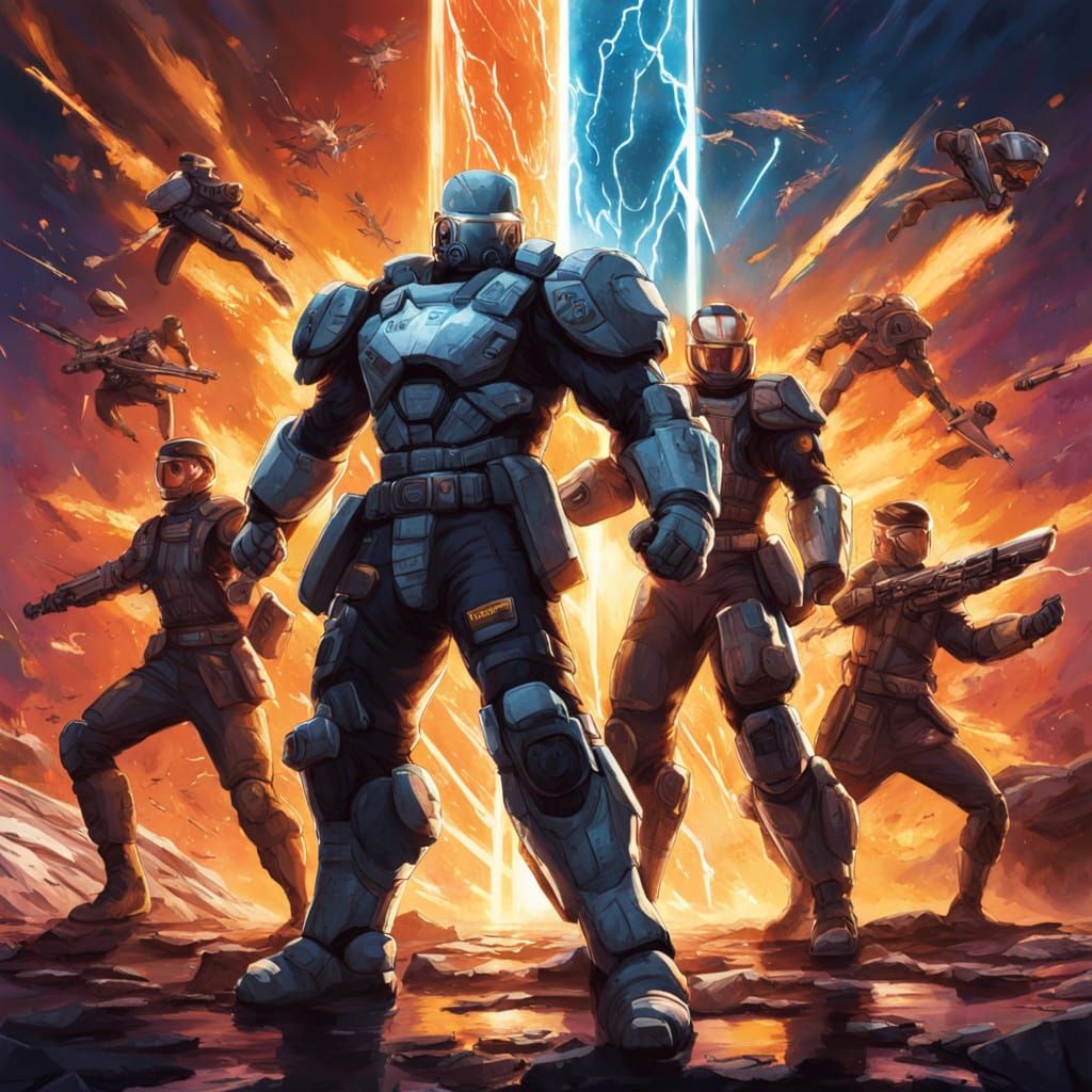 Dynamic Sci-Fi Battle Scene in Comic Book Style