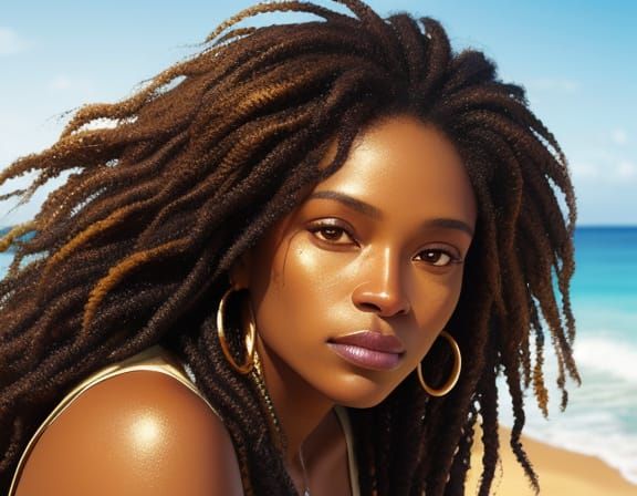 Caribbean Woman on Beach in Vibrant Oil Painting